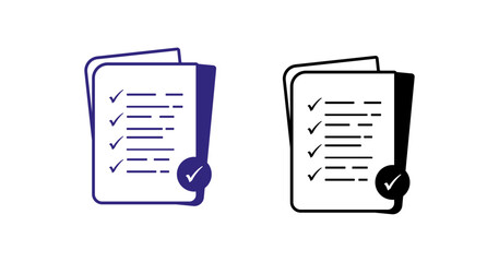 Poster - Blue and black document icons with checkmarks. Signifies approved, completed, or validated files. Ideal for task completion or successful operations.