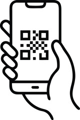 QR code scanning icon in smartphone. hand holding Mobile phone in line style, barcode scanner for pay, web, mobile app, promo. Vector illustration.