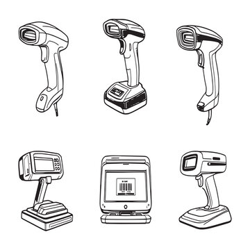 Minimalistic barcode scanner outline graphic vector illustration