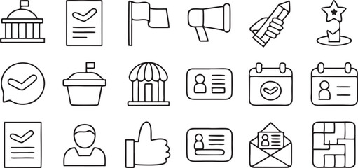 Poster - Voting Campaign Icons Solid Black Set Ballot Election Vote Poll Politics Leader