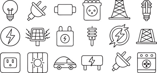 Poster - Electricity Power Icons Solid Black Set Plug Lightning Energy Charger Electric