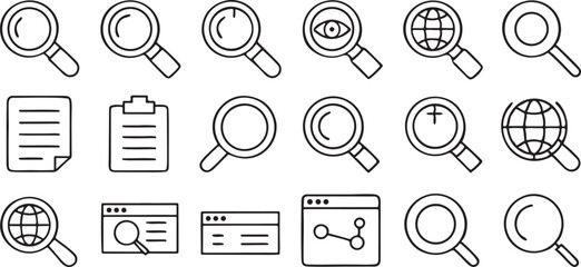 Poster - Search Icons Line Art Vector Set Magnifying Glass Document Zoom File Web Find