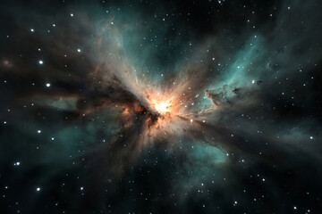 Wall Mural - Close-up view of a vibrant nebula bursting with glowing colors in the depths of space