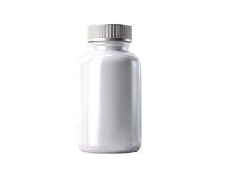 Poster - A clean, white plastic bottle with a textured silver cap sits isolated against a bright, minimalist white background, showcasing its sleek and simple design perfectly.