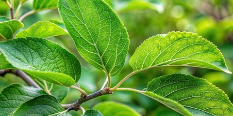 Wall Mural - Close-up of Argyle Apple tree leaves with intricate veins and tiny hairs on both sides