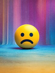 Poster - Sad Emoji on Broken Background Representing Feelings of Disappointment and Frustration in a Colorful yet Chaotic Digital Space