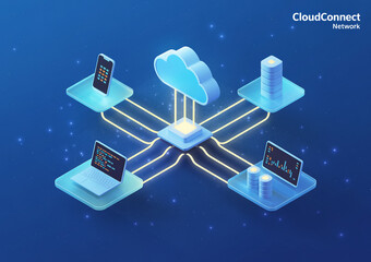 Poster - Cloud connect network concept illustrating data transfer and technology integration in a digital world