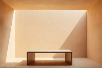 Poster - Stylish Minimalist Interior with Smooth Plaster Walls, Geometric Table, and Soft Ambient Lighting
