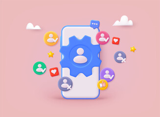Poster - Account profile and security protection. Personal accounts, online, Green correct checkmark, unlock, login. 3D Web Vector Illustrations.
