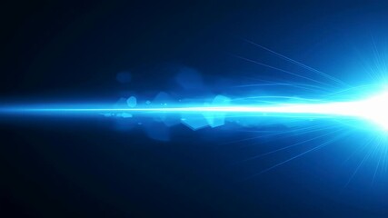 Poster - Bright blue light beam and abstract wavy lines on dark background. Modern futuristic energy and data flow visualization.