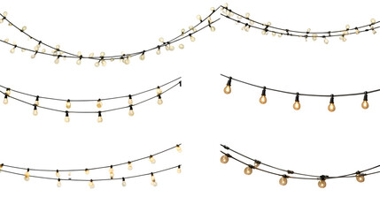 Set of isolated string lights variations, top view, 8K
