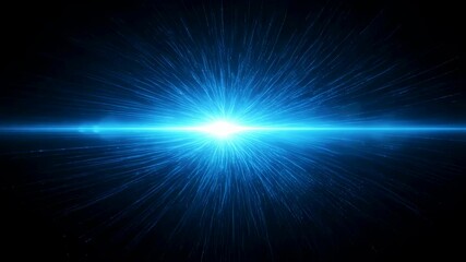 Poster - Bright blue light emitting across black space with glowing lines. Abstract illustration of fast warp speed and optic fiber data flow. Footage.