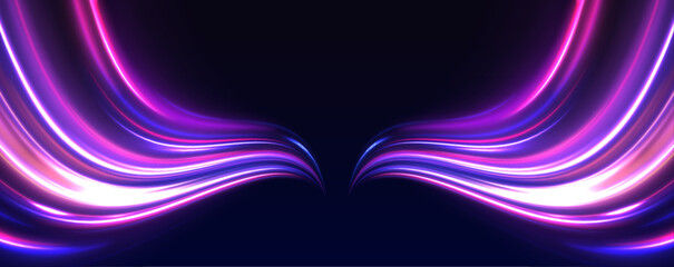 Aufkleber - Data streams in glowing lines across a speed-themed vector background. Neon visuals represent fast digital communication. Ideal for tech interfaces.
