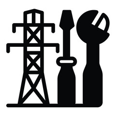 Poster - Wrench with screwdriver and high voltage pole solid icon, electrical service concept. Vector graphics. Electrical repair sign on white background, style mobile or design.