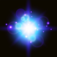 Aufkleber - Radiant Star Explosion with Lens Flare and Bokeh. Blue color. Vector illustration.	