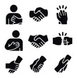 © GRACE - Tactile Gesture Icons. Solid, filled icons set of touch and tactile signals: pat on back, hand squeeze, high