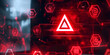 © Masha - Cybersecurity warning concept with red alert icons and data graphics on transparent futuristic screen interface over digital background.