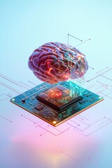 Aufkleber - A computer chip with a brain on top of it