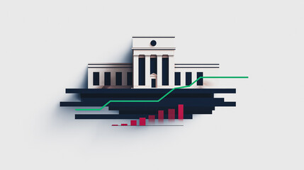 Poster - Symbolic Growth: A stylized illustration of a distinguished building, symbolizing institutions, interwoven with vibrant charts, showcasing rising financial trends.