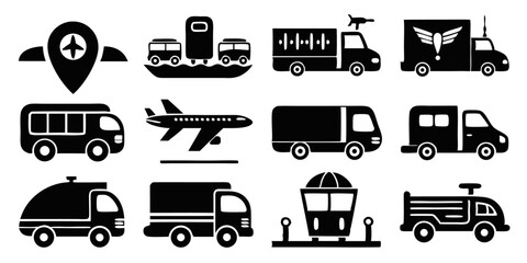 Poster - Transportation icon set isolated on transparent background