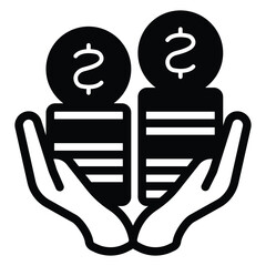 Poster - Hands with dollar coins stack solid icon, exhibition concept. Vector graphics. Selling tickets, monetization sign on white background, style mobile or design.