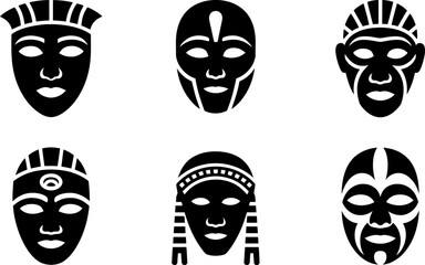 Poster - Vector african tribal mask set collection ethnic traditional face art culture ancient ritual symbol design 100 editable stock vector illustration