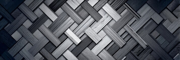 Poster - Elegant Charcoal Gray Interwoven Herringbone Pattern Background Texture for Modern Design Use