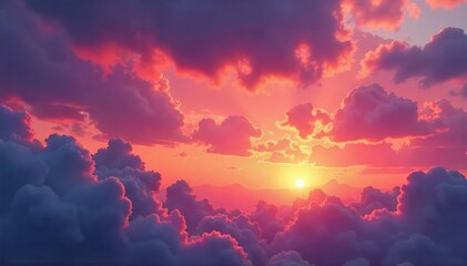 Wall Mural - Dramatic sunset sky with vibrant orange, pink, and purple hues, perfect for travel, nature, and inspirational projects Clouds are textured and full of movement , awesome, panoramic, background