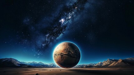 Wall Mural - expansive martian landscape captured in stunning detail, showcasing the red planet s unique terrain