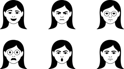 Poster - Woman face expressions vector set illustration showing different emotions like happy angry sad and surprised editable stock vector illustration