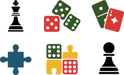 Poster - Vector illustration of board games chess dice dominoes cards and puzzles for leisure and recreation time editable stock vector illustration