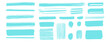 © aura studio - Vector illustration brush stroke marker, cyan highlighter, turquoise stripe lines, hand drawn brush pen, light blue color accents, underline emphasize, minimal design elements.