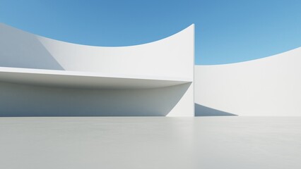 Leinwandbilder - Abstract white curved architecture background, Empty wavy space with reflected concrete floor, Futuristic modern interior backdrop, 3d rendering of twisted building