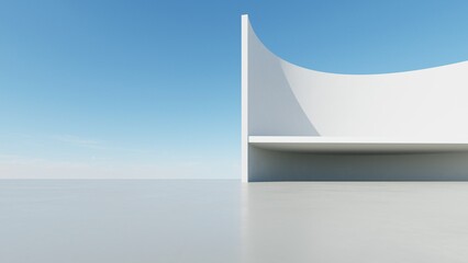 Leinwandbilder - Abstract white curved architecture background, Empty wavy space with reflected concrete floor, Futuristic modern interior backdrop, 3d rendering of twisted building