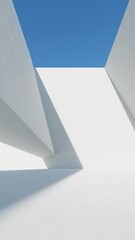 Fototapete - 3d illustration of abstract modern architecture background, Minimal geometry architectural design, Car presentation backdrop with empty concrete floor, Geometric white blocks building design