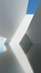 Fototapete - 3d illustration of abstract modern architecture background, Minimal geometry architectural design, Car presentation backdrop with empty concrete floor, Geometric white blocks building design