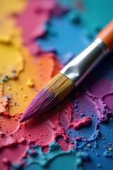 Wall Mural - Close-up of a paintbrush saturated with vibrant, jewel-toned acrylic paints Ready to create a masterpiece Perfect for art, design, and creativity projects , bright, hobby