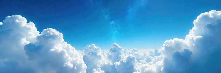 Wall Mural - timelapse of fluffy white clouds streaming across a vibrant blue sky, creating a mesmerizing celesti