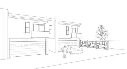 Fototapete - townhouse cottage town concept 3d illustration
