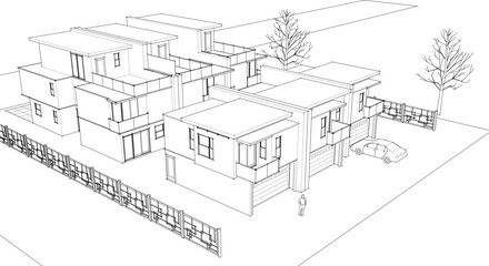 Fototapete - townhouse cottage town concept 3d illustration