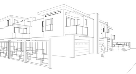 Fototapete - townhouse cottage town concept 3d illustration