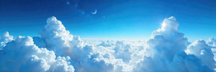 Wall Mural - timelapse of fluffy white clouds streaming across a vibrant blue sky, creating a mesmerizing celesti