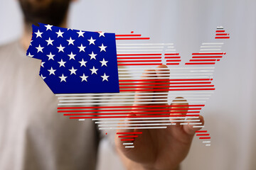 Poster - Abstract US map graphic with American flag.  Digital concept.