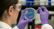 © Sugiri80 - Scientist Analyzing Petri Dish with Blue Colonies in Lab