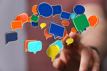 Poster - Abstract image of interconnected speech bubbles, representing global communication and networking.