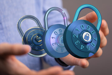 Aufkleber - High-quality image of three digital combination locks, ideal for cybersecurity concepts.