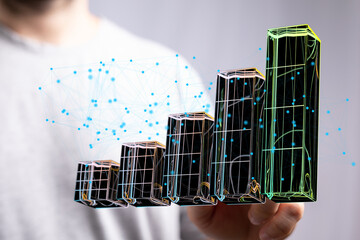 Aufkleber - Visual representation of upward trending business growth, connected data points, and network.