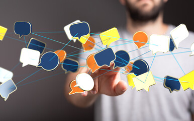 Poster - Abstract image of interconnected speech bubbles, representing global communication and networking.