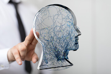 Leinwandbilder - Abstract image of a human head with network connections, representing AI, neural networks, and data processing.