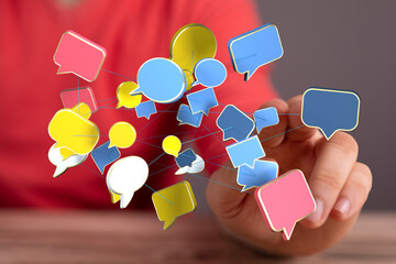 Aufkleber - Network of speech bubbles, digital communication, social media, online interaction, global connectivity.